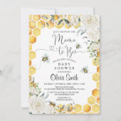 Mama naar Bee White Floral Baby shower Invitation Kaart (Voorkant)