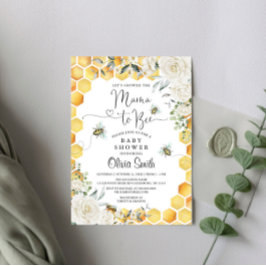 Mama naar Bee White Floral Baby shower Invitation Kaart