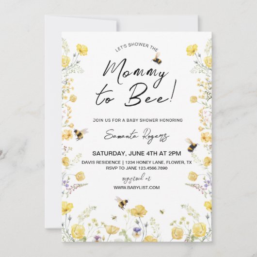 Mama naar Bee Wildbloem Baby shower Kaart (Voorkant)