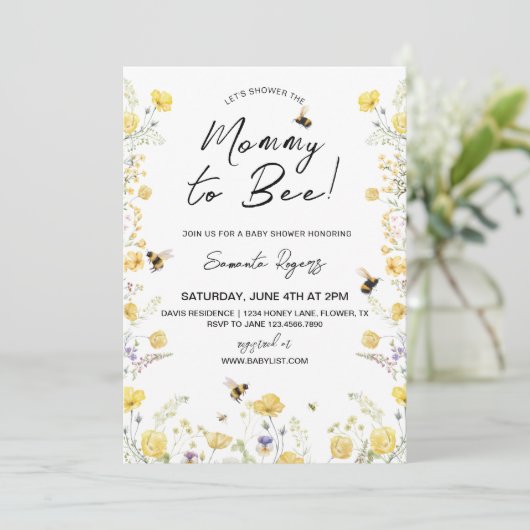 Mama naar Bee Wildbloem Baby shower Kaart (Staand voorkant)