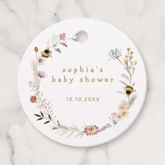 Mama naar Bee Wildflower Baby shower Bedankjes Labels (Voorkant)