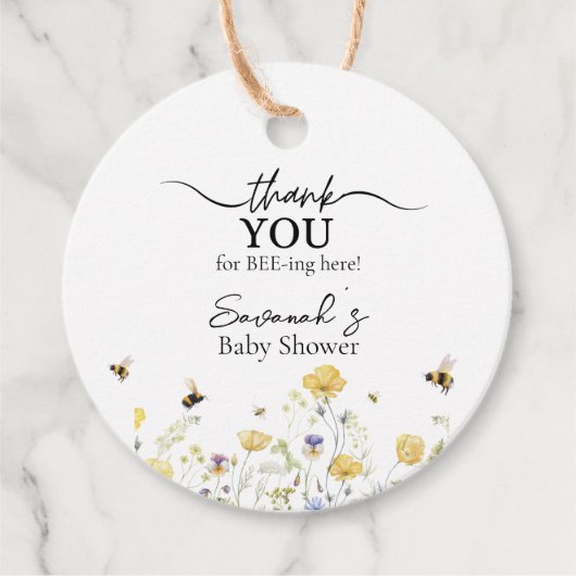 Mama naar Bee Wildflower Baby shower Bedankjes Labels (Voorkant)