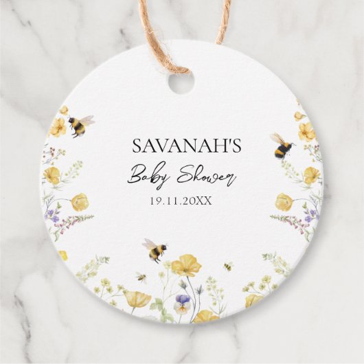 Mama naar Bee Wildflower Baby shower Bedankjes Labels (Voorkant)