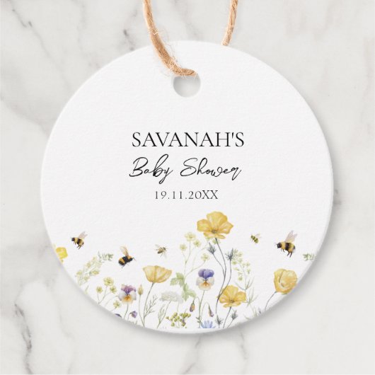 Mama naar Bee Wildflower Baby shower Bedankjes Labels (Voorkant)