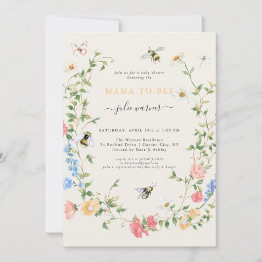 Mama naar Bee Wildflower Baby shower Kaart (Voorkant)