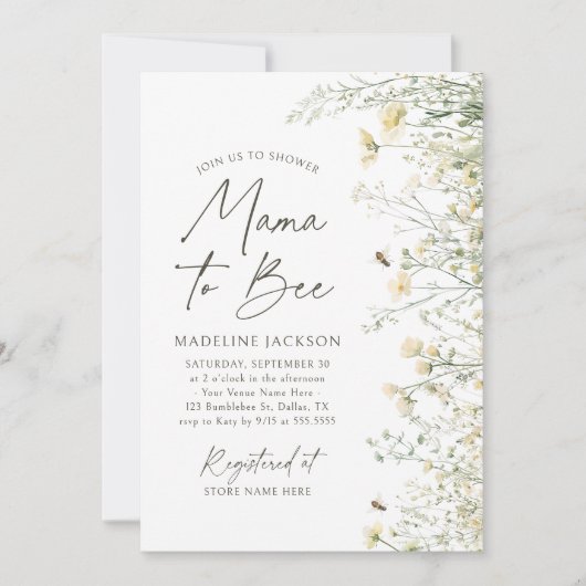 Mama naar Bee Wildflower Baby shower Kaart (Voorkant)