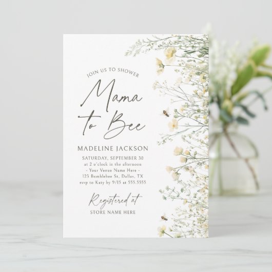 Mama naar Bee Wildflower Baby shower Kaart (Staand voorkant)