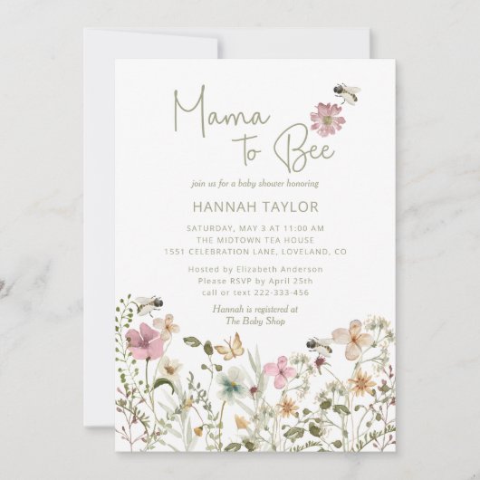 Mama naar Bee Wildflower Baby shower Kaart (Voorkant)