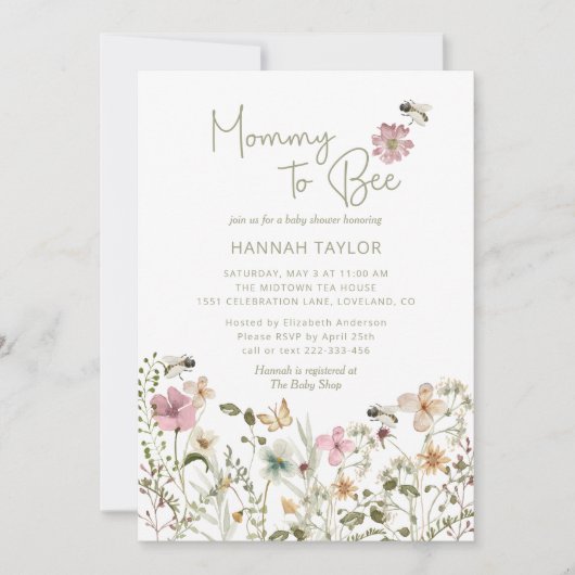 Mama naar Bee Wildflower Baby shower Kaart (Voorkant)