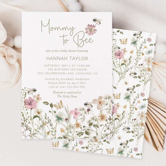 Mama naar Bee Wildflower Baby shower Kaart