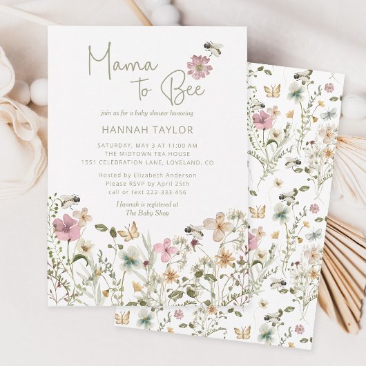 Mama naar Bee Wildflower Baby shower Kaart