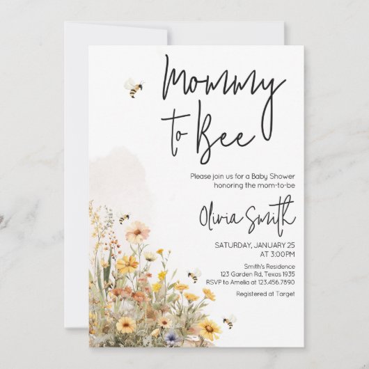 Mama naar Bee Wildflower Baby shower Kaart (Voorkant)