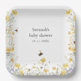 Mama naar Bee Wildflower Baby shower Papieren Bordje