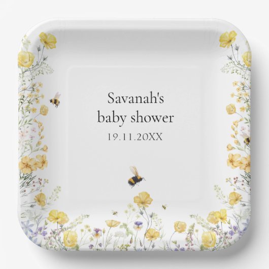 Mama naar Bee Wildflower Baby shower Papieren Bordje (Voorkant)