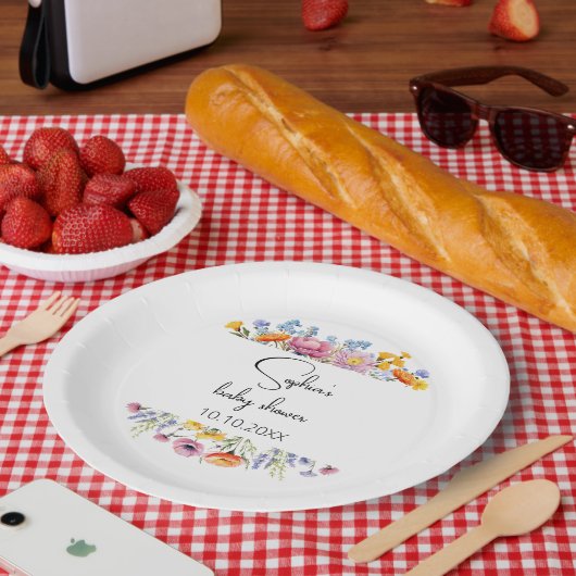 Mama naar Bee Wildflower Baby shower Papieren Bordje (Picknick)