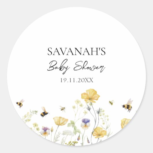 Mama naar Bee Wildflower Baby shower Ronde Sticker (Voorkant)