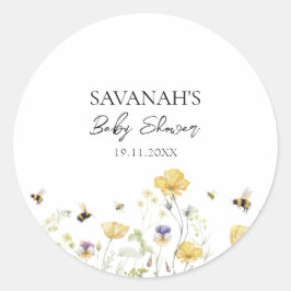 Mama naar Bee Wildflower Baby shower Ronde Sticker