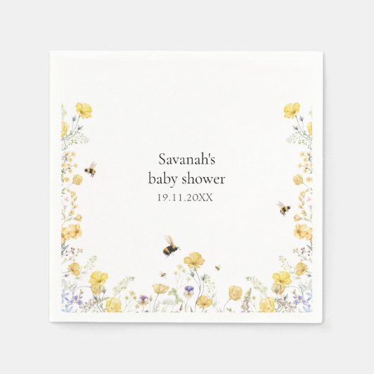 Mama naar Bee Wildflower Baby shower Servet (Voorkant)