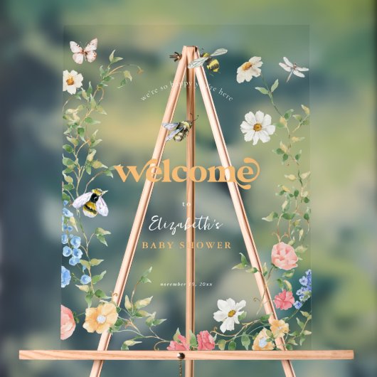 Mama naar Bee Wildflower Baby shower Welkom Acryl Bord (Neutraal)