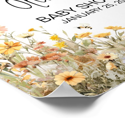 Mama naar Bee Wildflower Baby shower Welkom Poster (Hoek)
