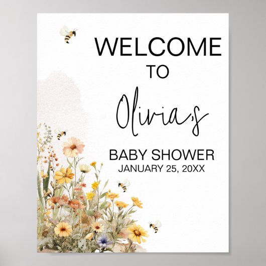 Mama naar Bee Wildflower Baby shower Welkom Poster (Voorkant)