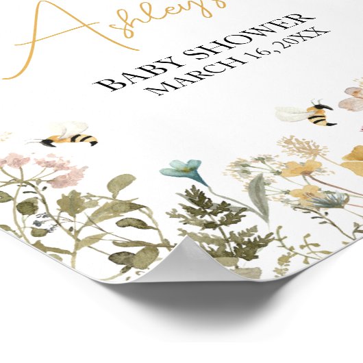 Mama naar Bee Wildflower Baby shower Welkom Poster (Hoek)