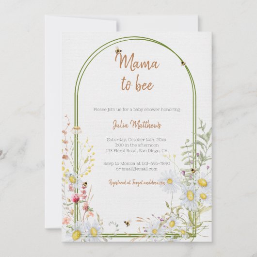 Mama naar Bee Wildflower Boho Baby shower Kaart (Voorkant)