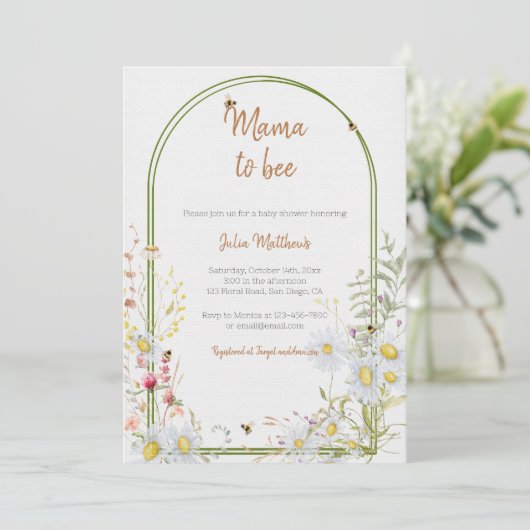 Mama naar Bee Wildflower Boho Baby shower Kaart (Staand voorkant)
