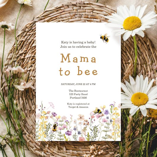Mama naar Bee Wildflower Boho Mama Baby shower Kaart