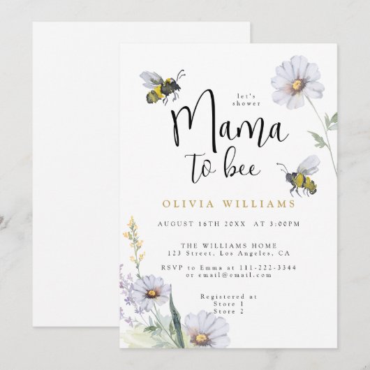 Mama naar Bee Wildflower Daisy Baby shower Kaart (Voorkant / Achterkant)