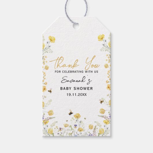 Mama naar Bee Wildflower Floral Lijst Dank u Cadeaulabel (Voorkant)