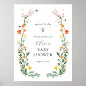 Mama naar Bee Wildflower Garden Baby shower Welkom Poster (Voorkant)