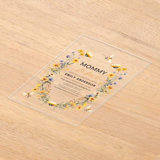 Mama naar Bee Wildflower Genderneutraal Baby showe Acryl Uitnodigingen (Laagn)