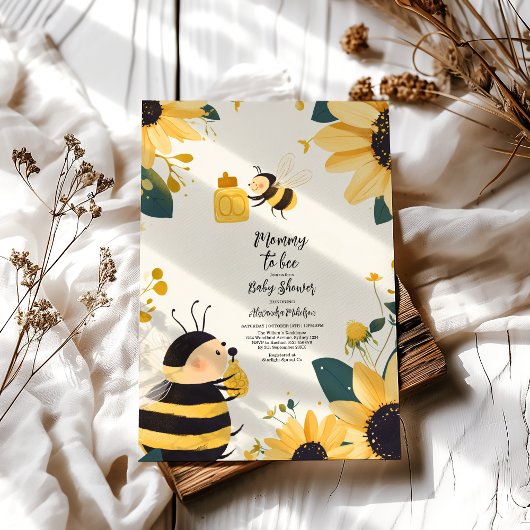  mama naar Bee Yellow Floral Baby shower Kaart