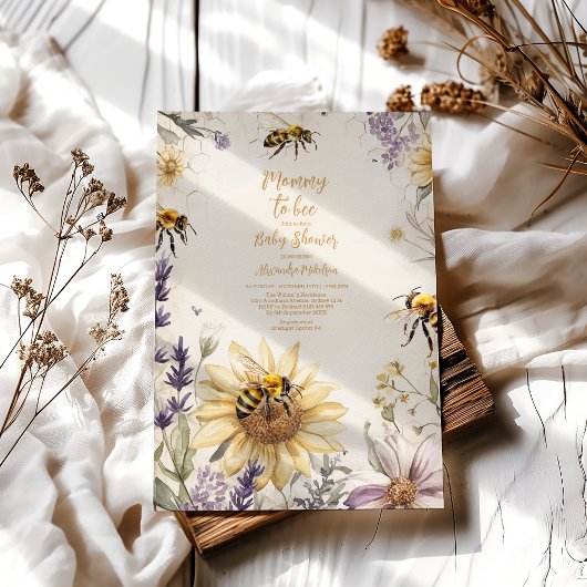  mama naar Bee Yellow Floral Baby shower Kaart