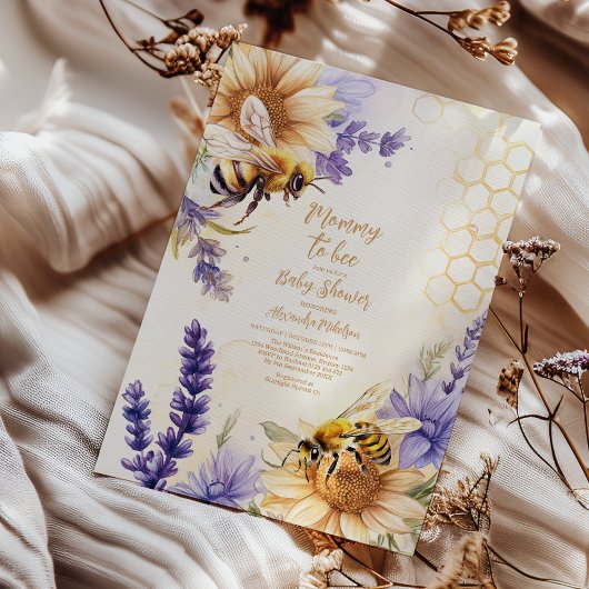  mama naar Bee Yellow Paarse Flo Baby shower Kaart