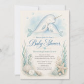 Mama Narwal Knuffel Baby Shower Uitnodiging  (Voorkant)