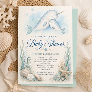 Mama Narwal Knuffel Baby Shower Uitnodiging
