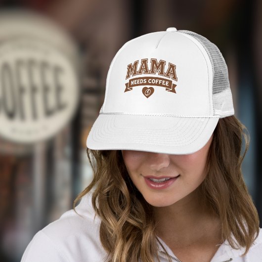 MAMA Needs Coffee Brown White Heart Coffee Bean Trucker Pet