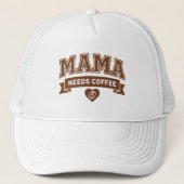 MAMA Needs Coffee Brown White Heart Coffee Bean Trucker Pet (Voorkant)