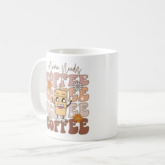 "Mama Needs Coffee" Retro Funny Pastel Floral Koffiemok (Voorkant links)