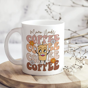 "Mama Needs Coffee" Retro Funny Pastel Floral Koffiemok