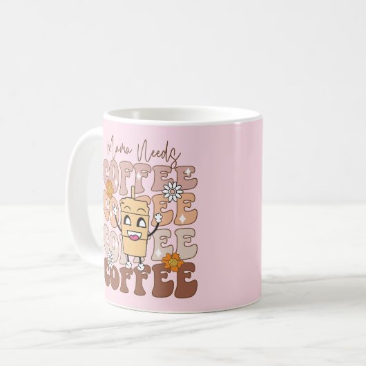 "Mama Needs Coffee" Retro Pastelbloem Koffiemok (Voorkant links)