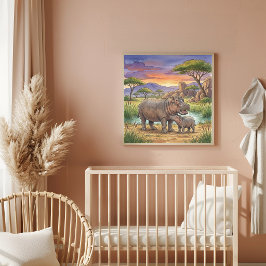 Mama Nijlpaard en Kalf Nursery Poster