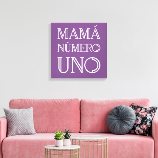 Mamá Número Uno Trendy Typografie over Paars Canvas Afdruk (Insitu (Woonkamer))