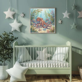 Mama Octopus en Baby Octopussen Kraamkamer Poster