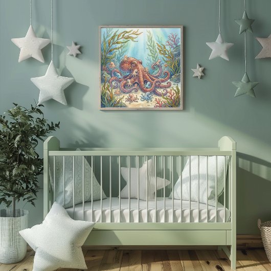 Mama Octopus en Baby Octopussen Kraamkamer Poster