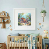 Mama Octopus en Baby Octopussen Kraamkamer Poster