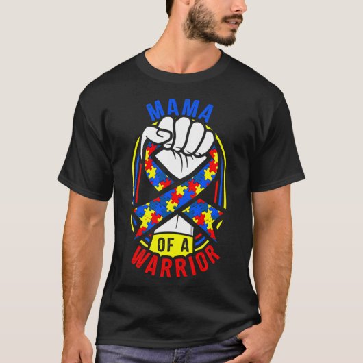 Mama of a Warrior Autism Awareness Matching T-shirt (Voorkant)
