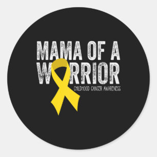 Mama of a Warrior Childhood Cancer Ribbon Oncolog Ronde Sticker
